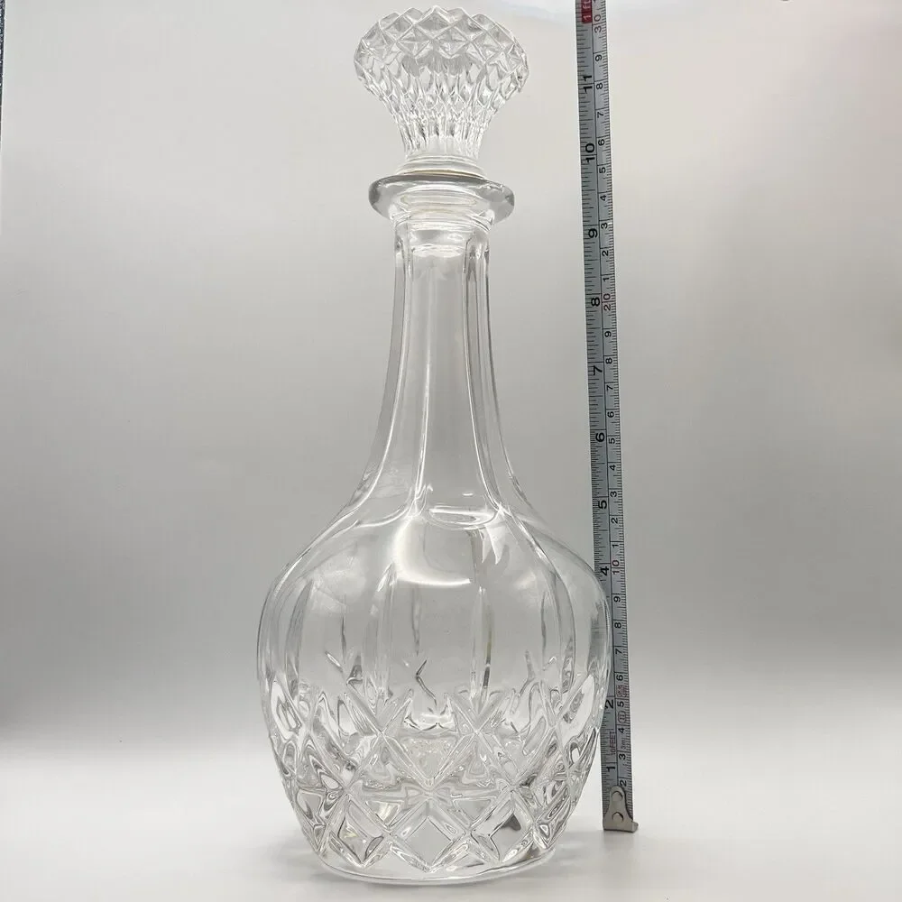 Vintage Cut Crystal Decanter w/ Stopper 11.5” Tall Diamond Pattern Barware